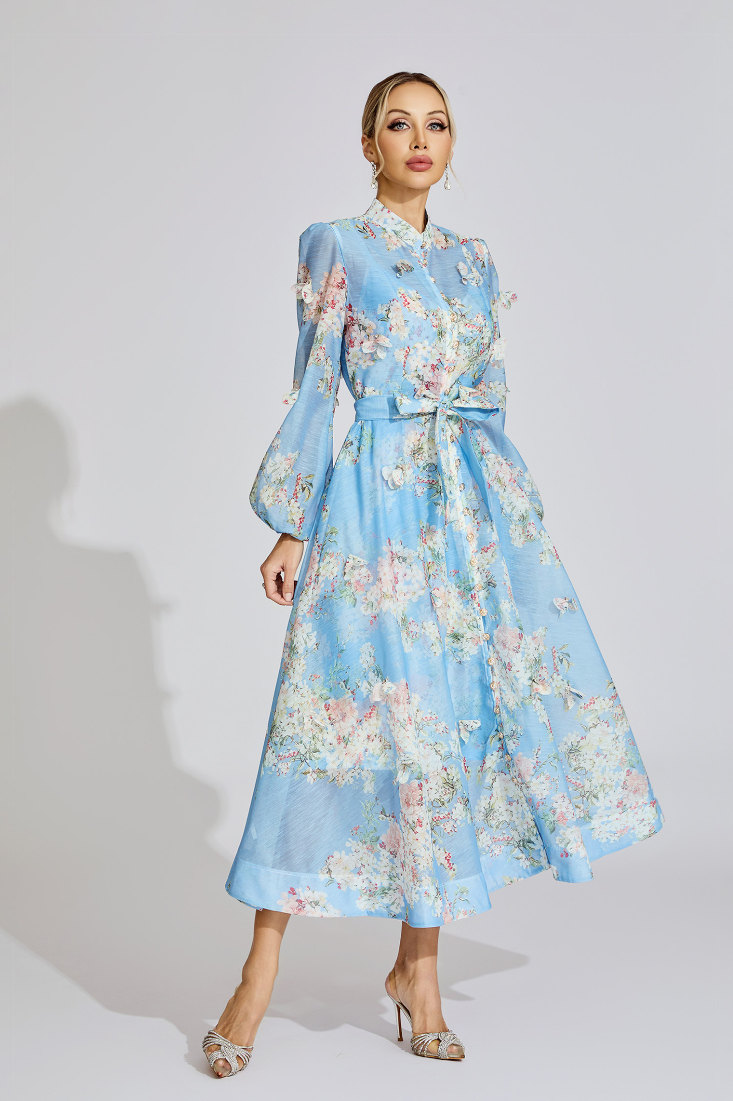 Belle Light Blue Printed Maxi Dress