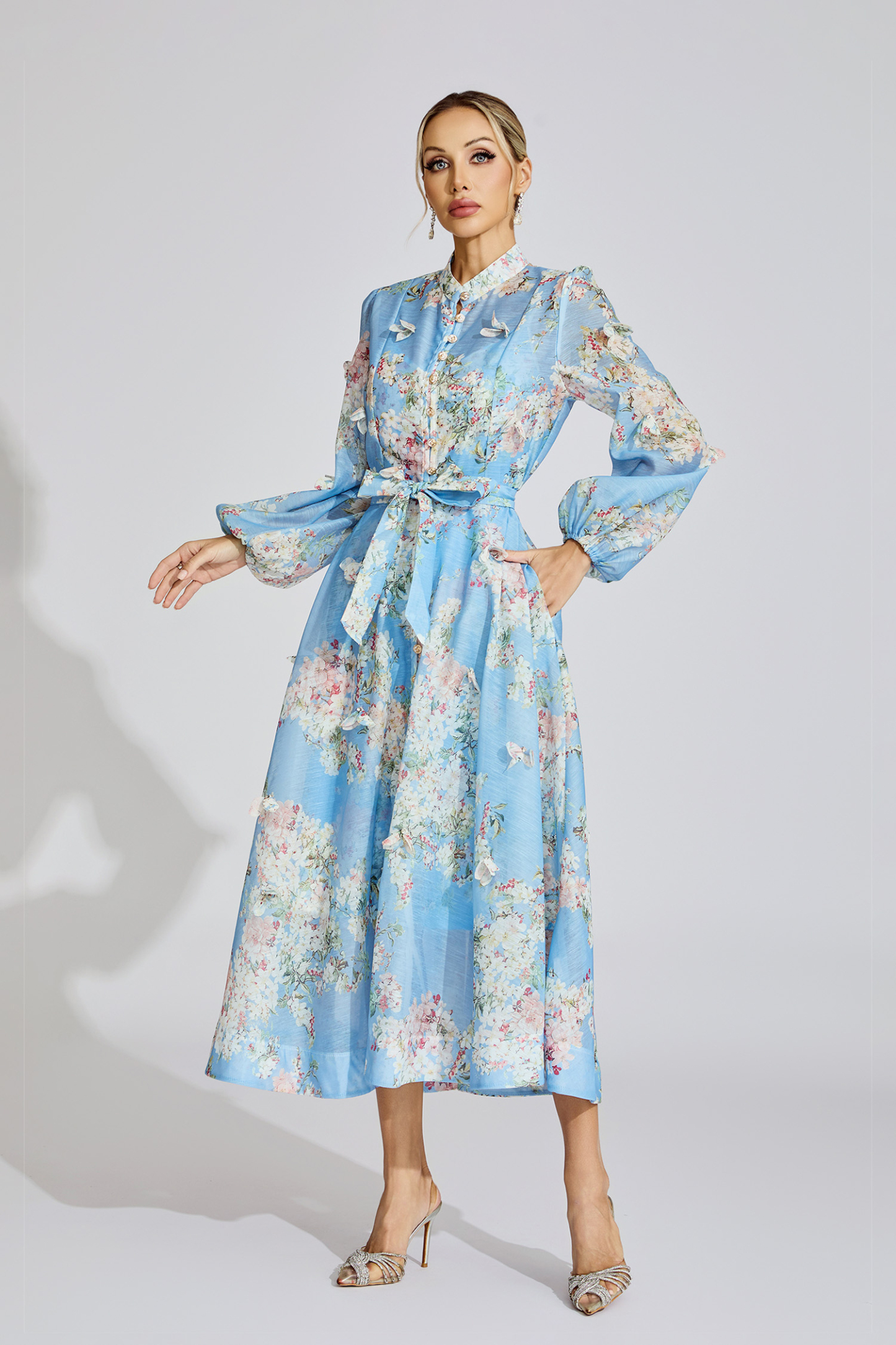 Belle Light Blue Printed Maxi Dress