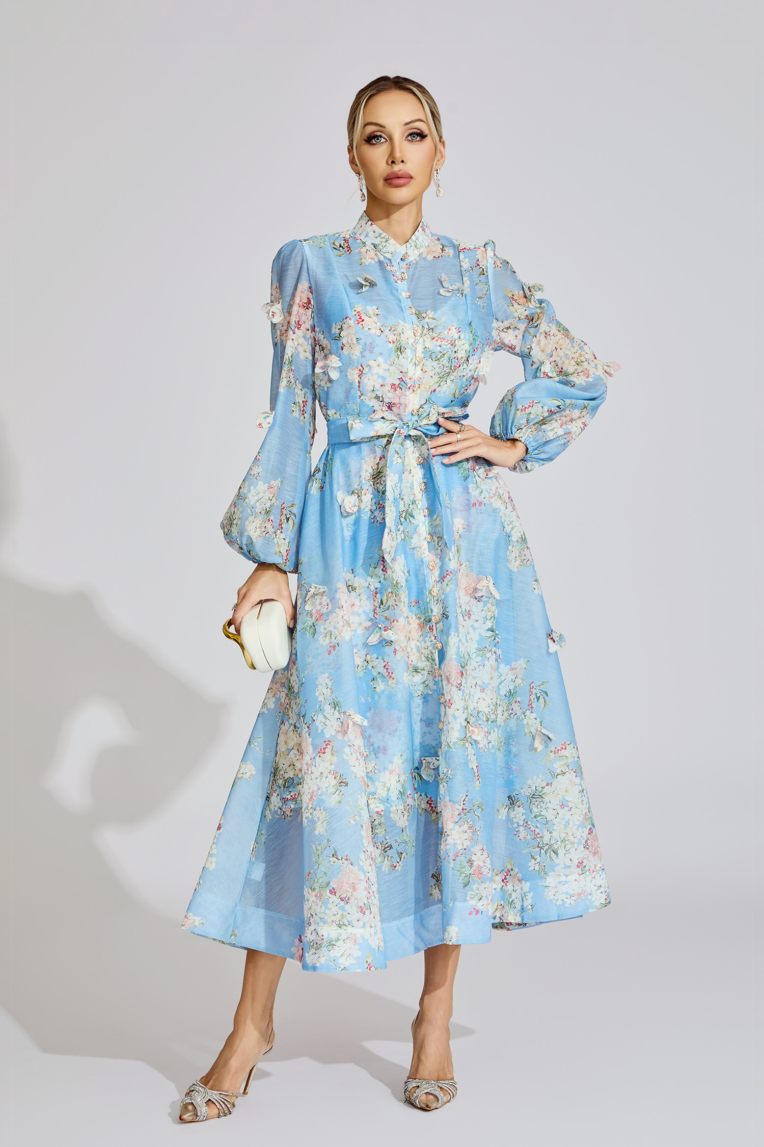 Belle Light Blue Printed Maxi Dress
