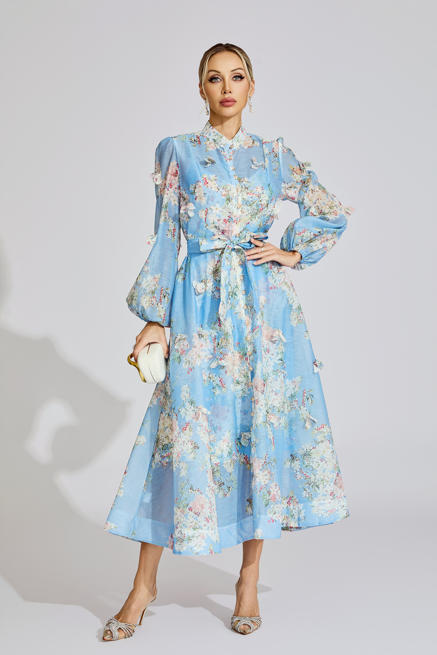 Belle Light Blue Printed Maxi Dress