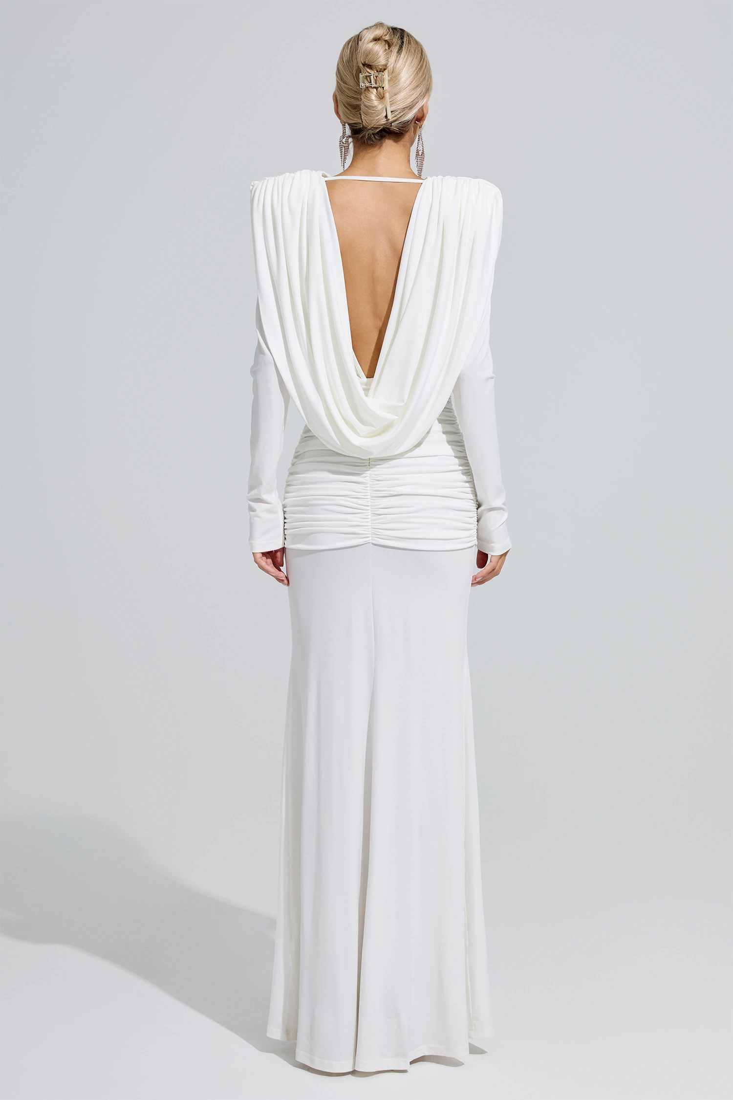 Barbara White Draped Evening Dress