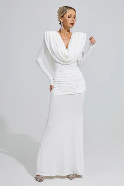 Barbara White Draped Evening Dress