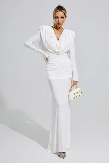 Barbara White Draped Evening Dress