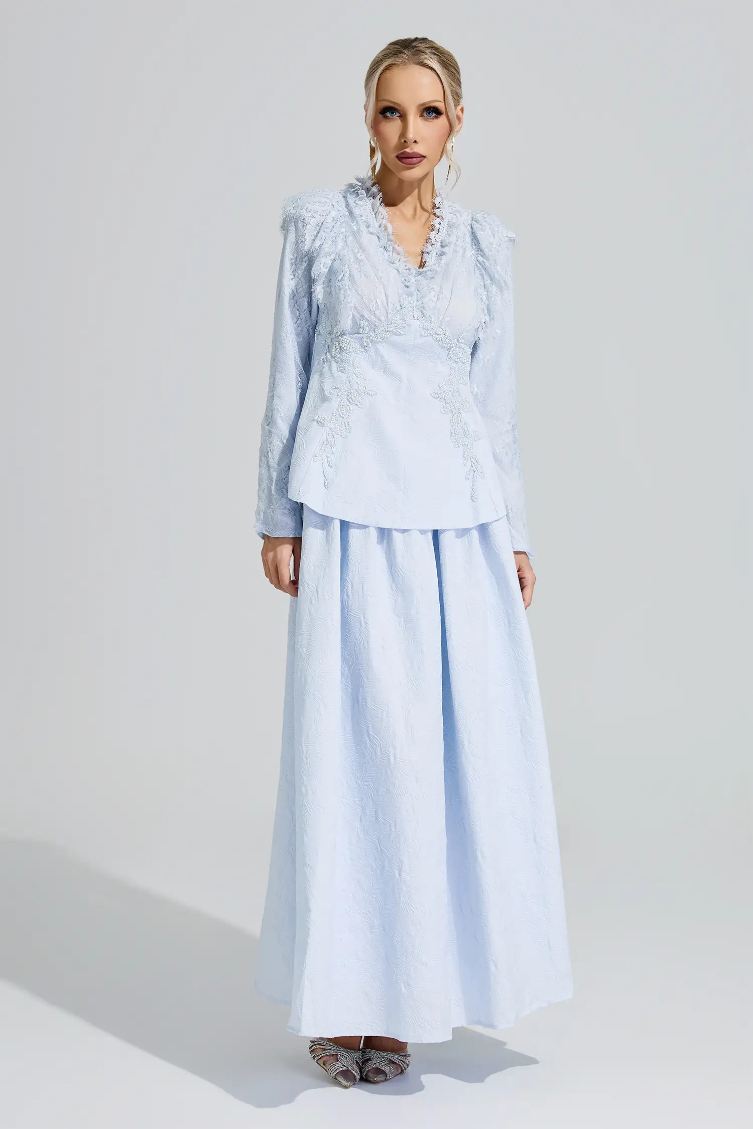 Gould Blue 3D Floral Lace Up Set