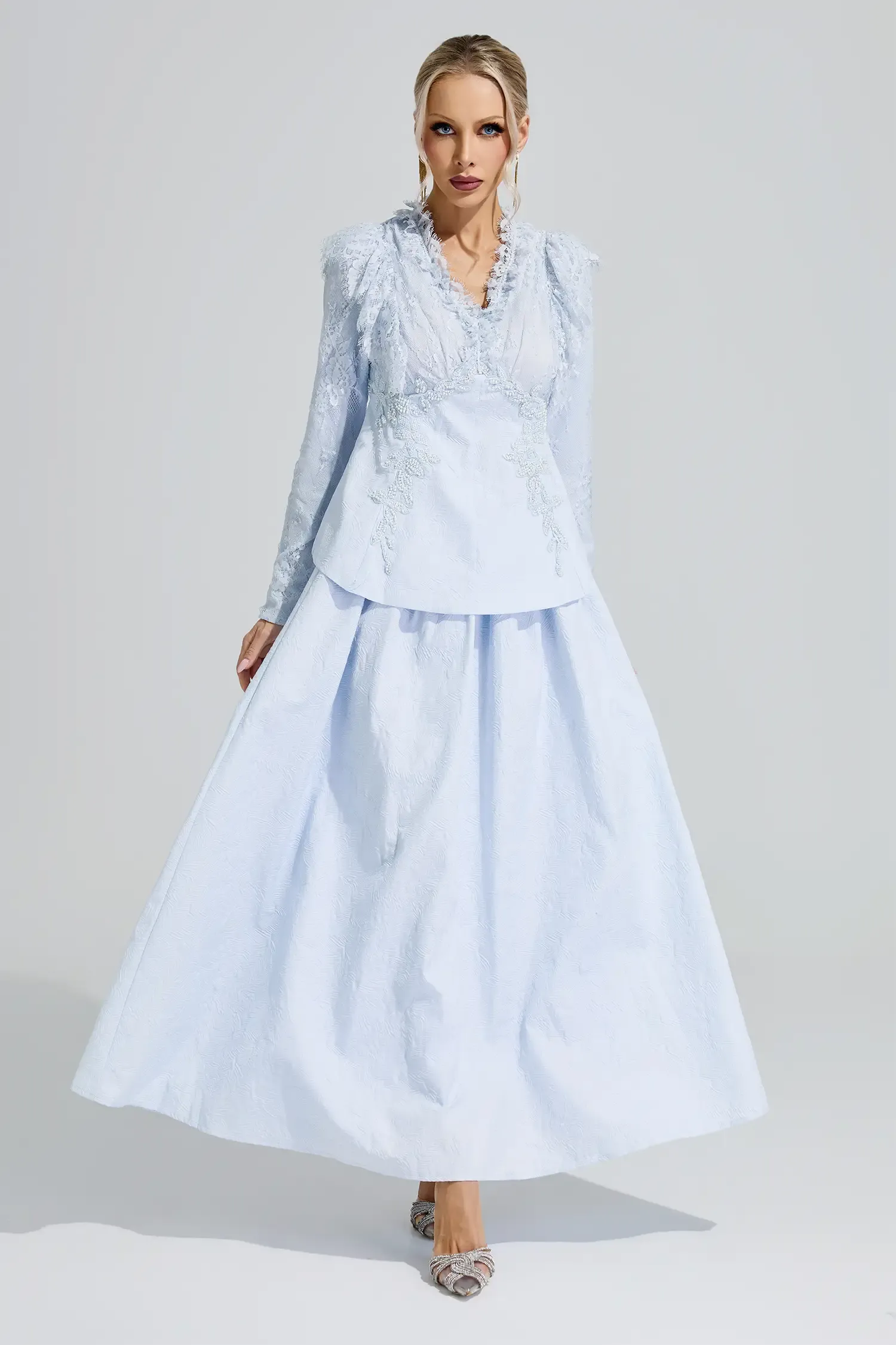 Gould Blue 3D Floral Lace Up Set