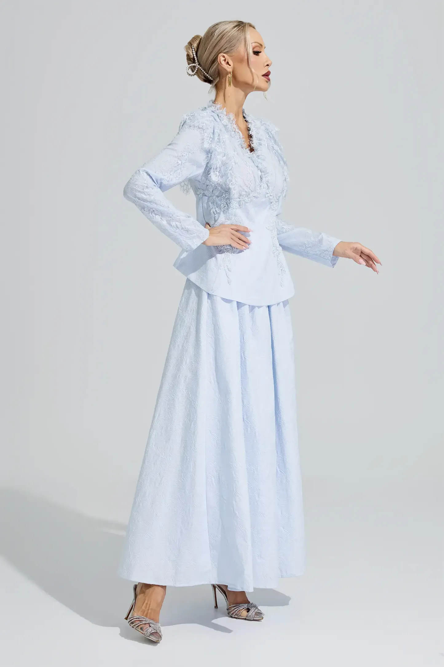 Gould Blue 3D Floral Lace Up Set