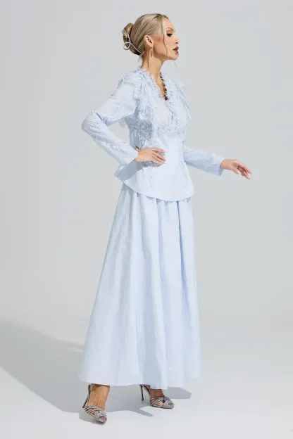 Gould Blue 3D Floral Lace Up Set