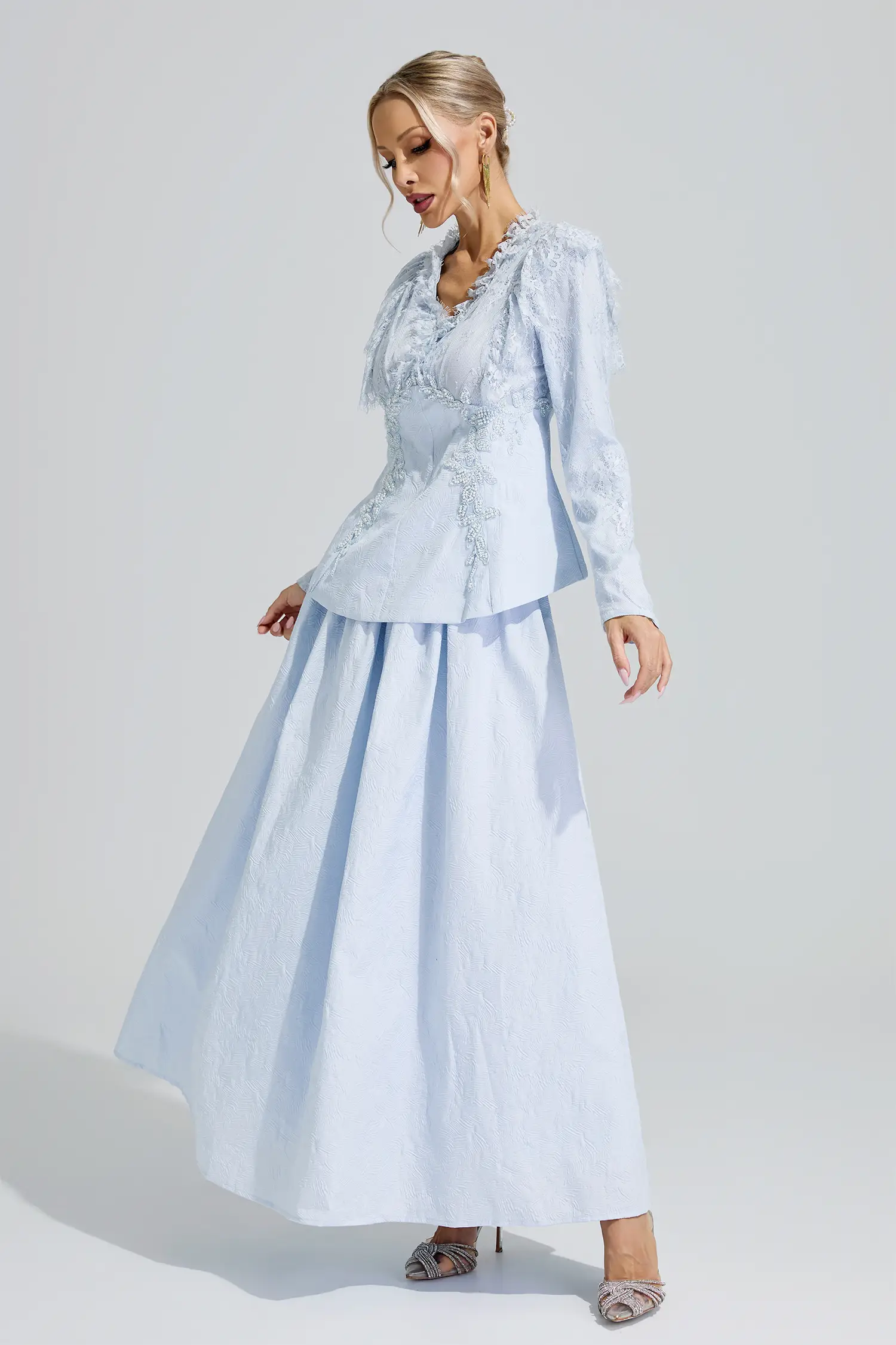 Gould Blue 3D Floral Lace Up Set