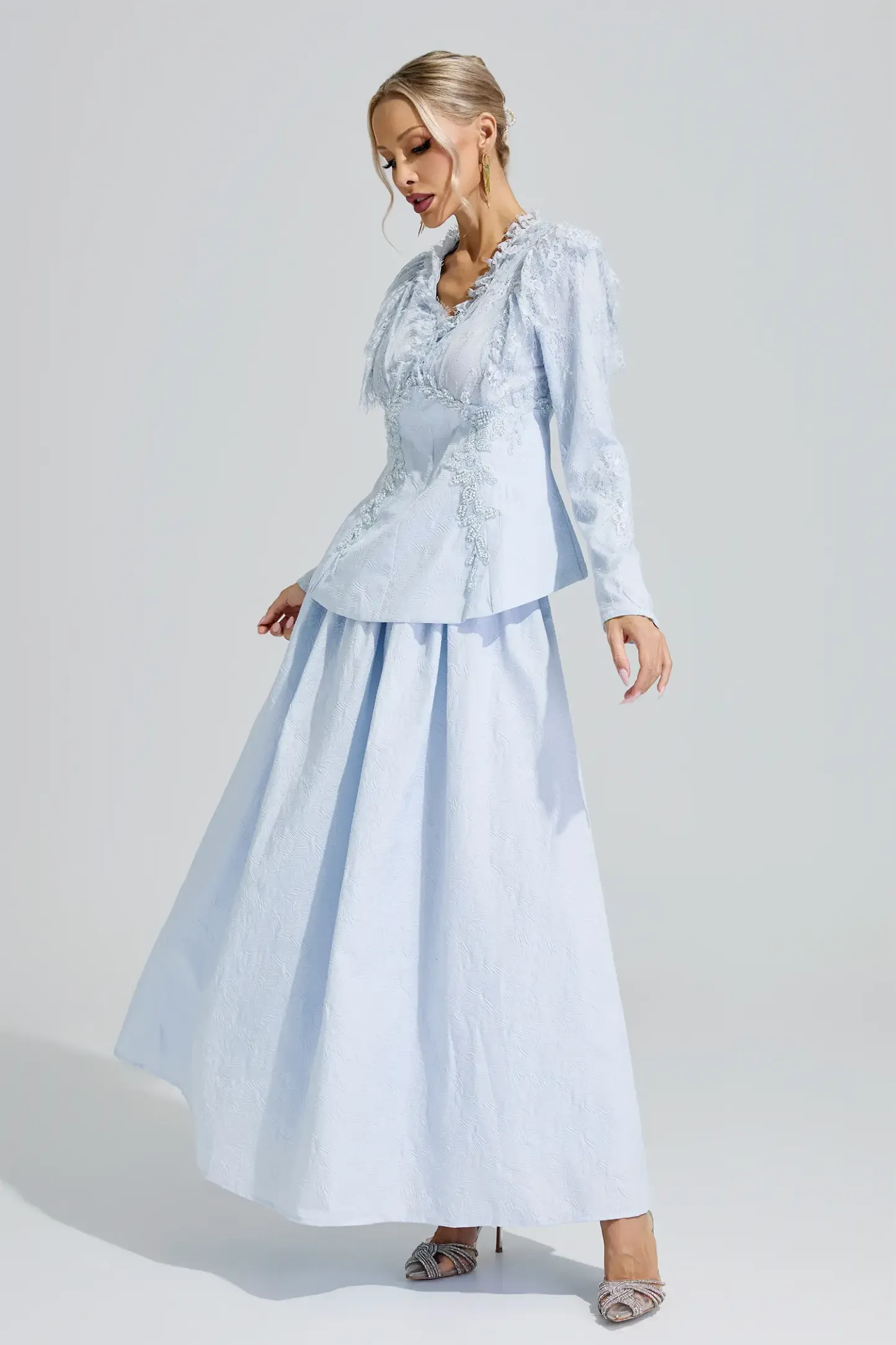 Gould Blue 3D Floral Lace Up Set