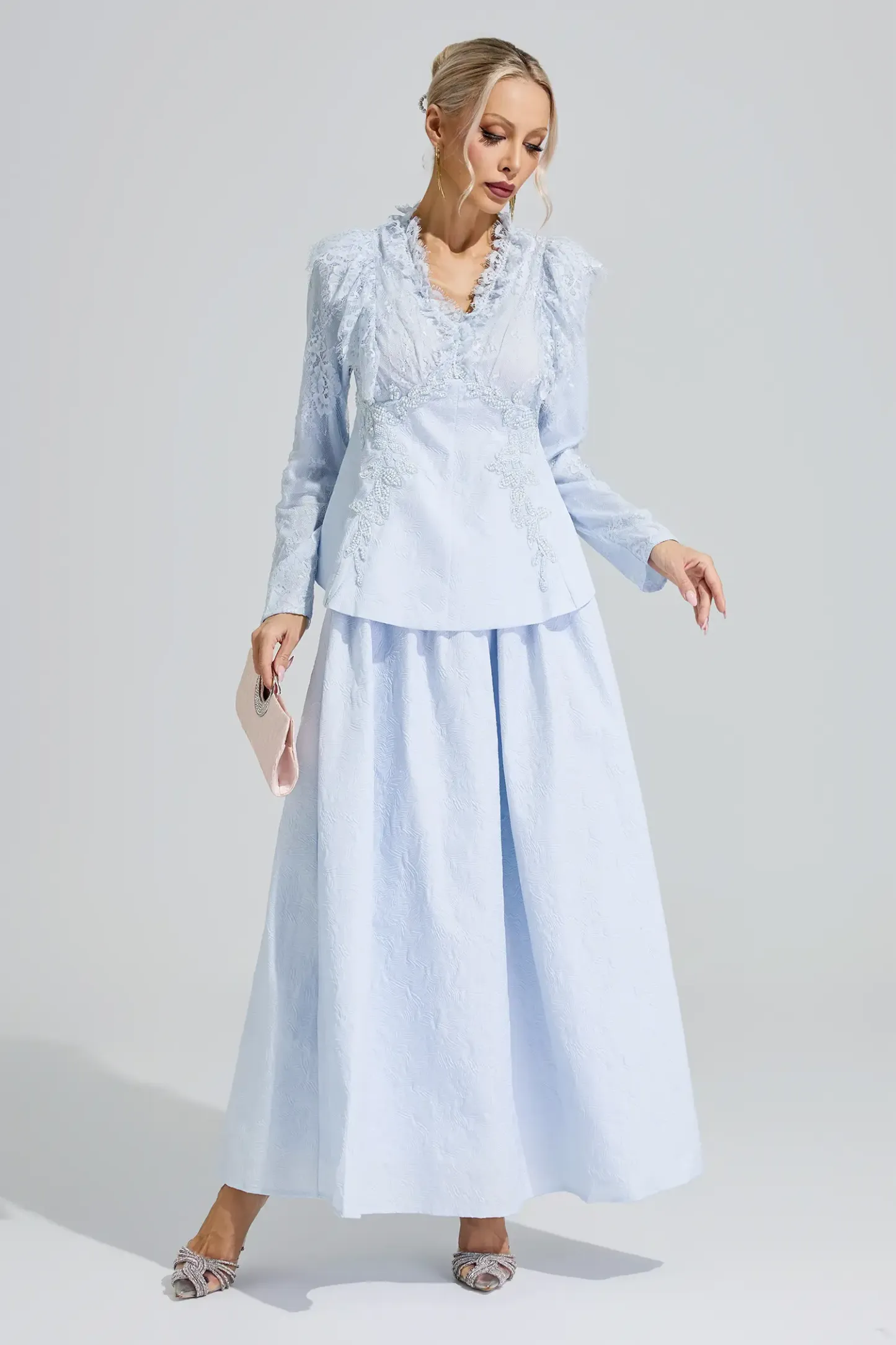 Gould Blue 3D Floral Lace Up Set
