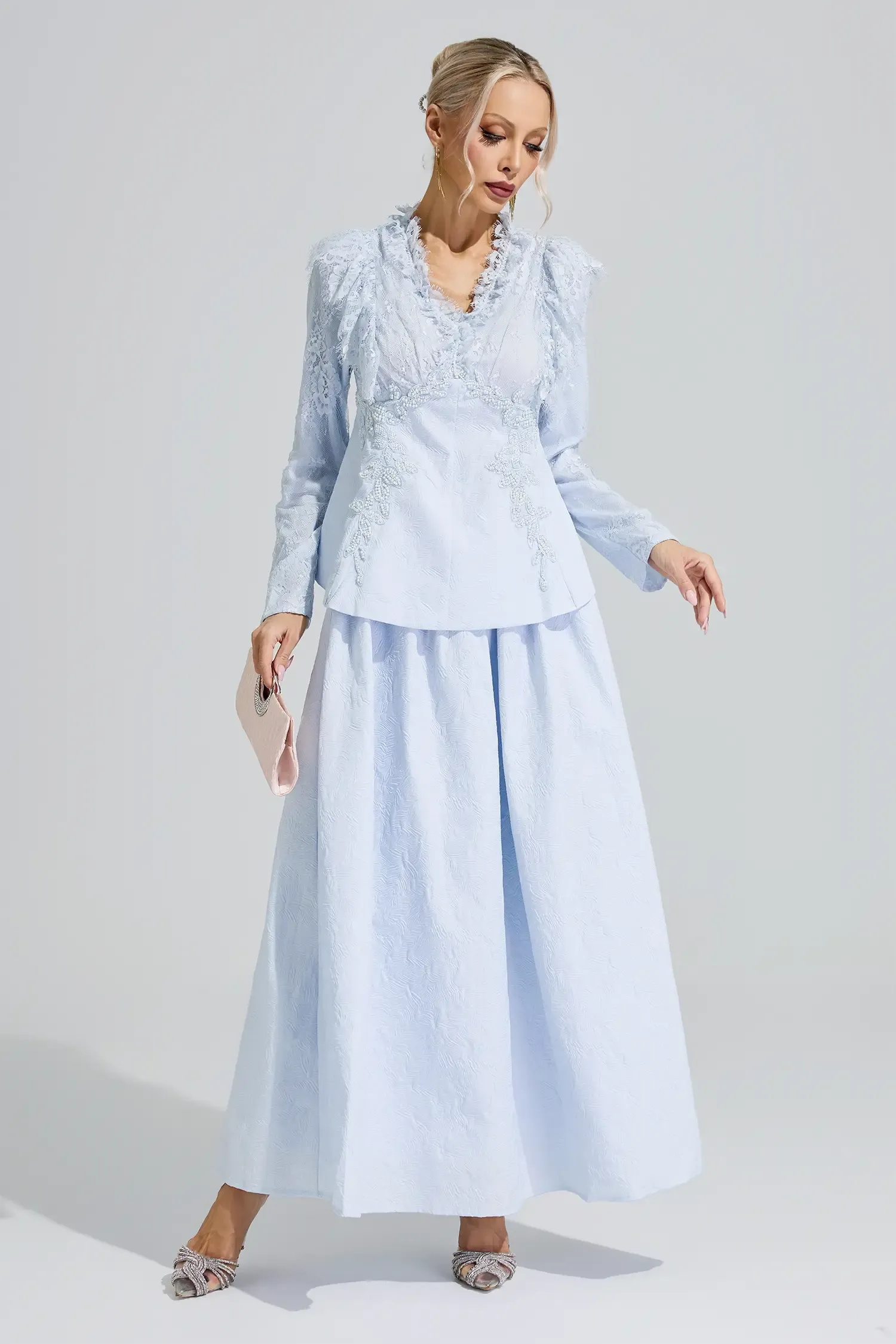 Gould Blue 3D Floral Lace Up Set