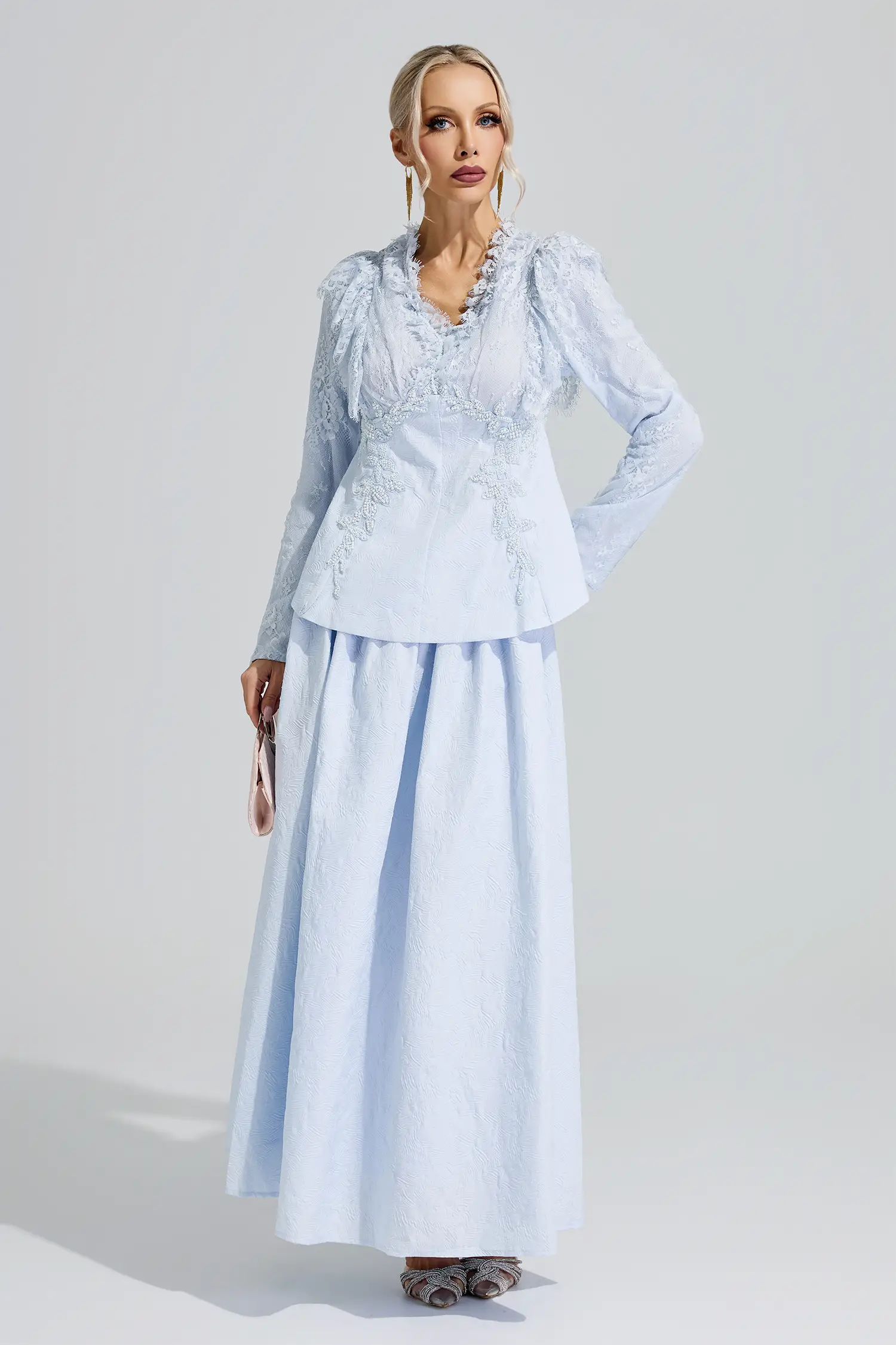 Gould Blue 3D Floral Lace Up Set