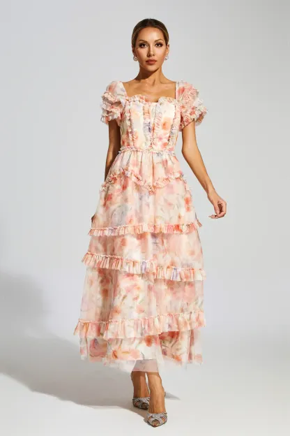 Gosse Pink Ruched Floral Dress