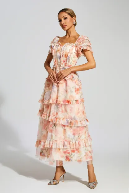 Gosse Pink Ruched Floral Dress