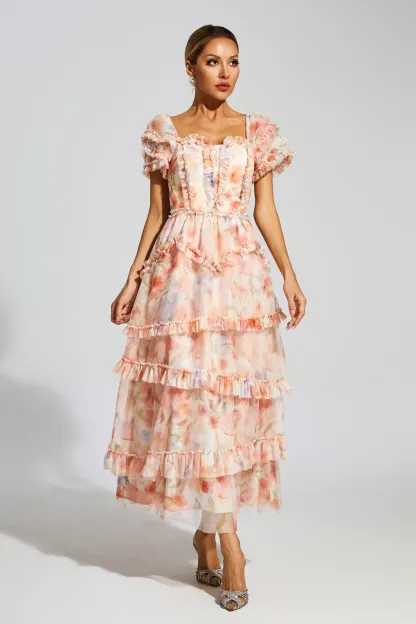 Gosse Pink Ruched Floral Dress