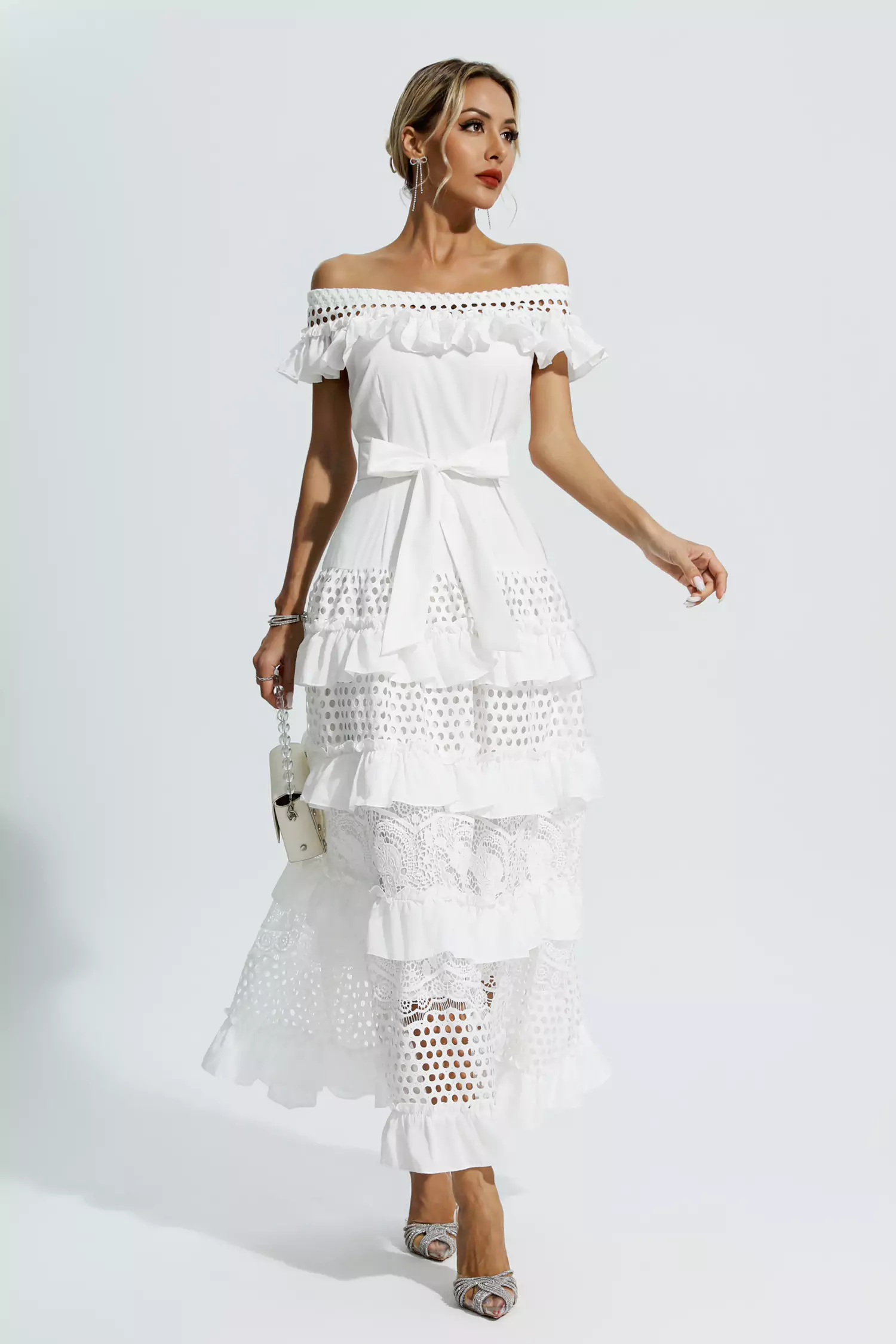 Sean White Lace Cutout Maxi Dress