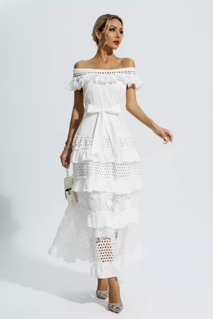 Sean White Lace Cutout Maxi Dress