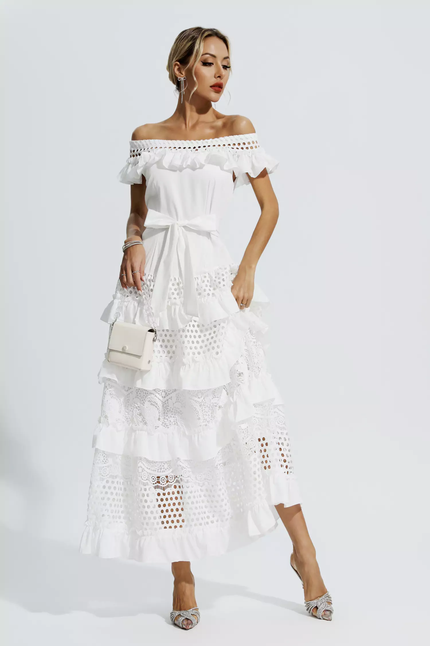Sean White Lace Cutout Maxi Dress