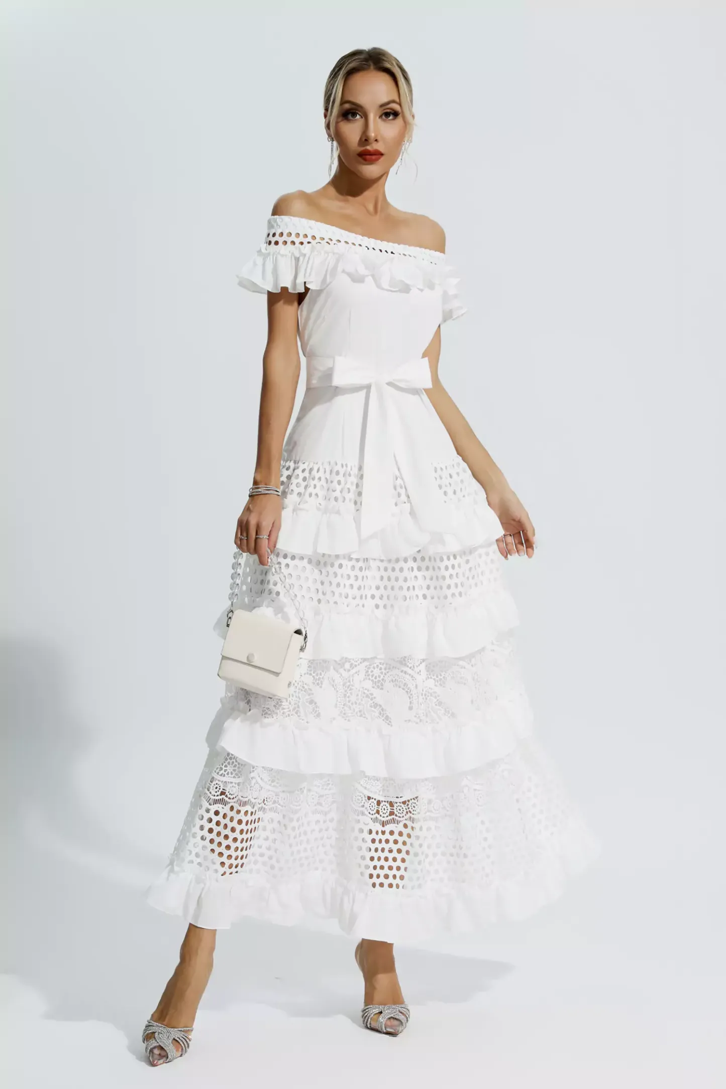 Sean White Lace Cutout Maxi Dress