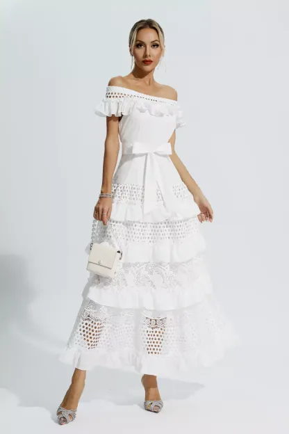 Sean White Lace Cutout Maxi Dress
