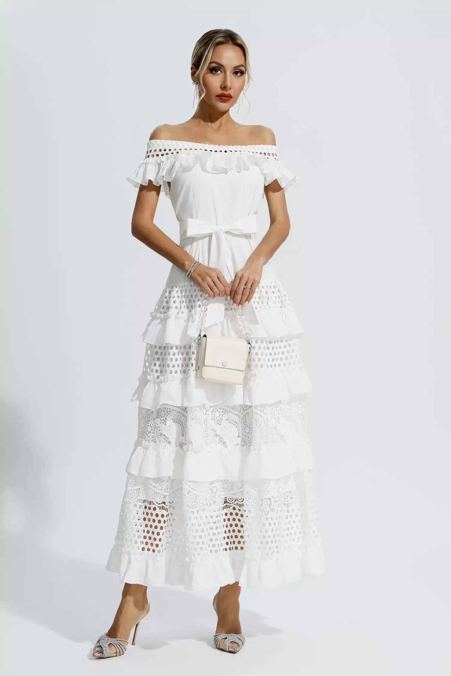 Sean White Lace Cutout Maxi Dress