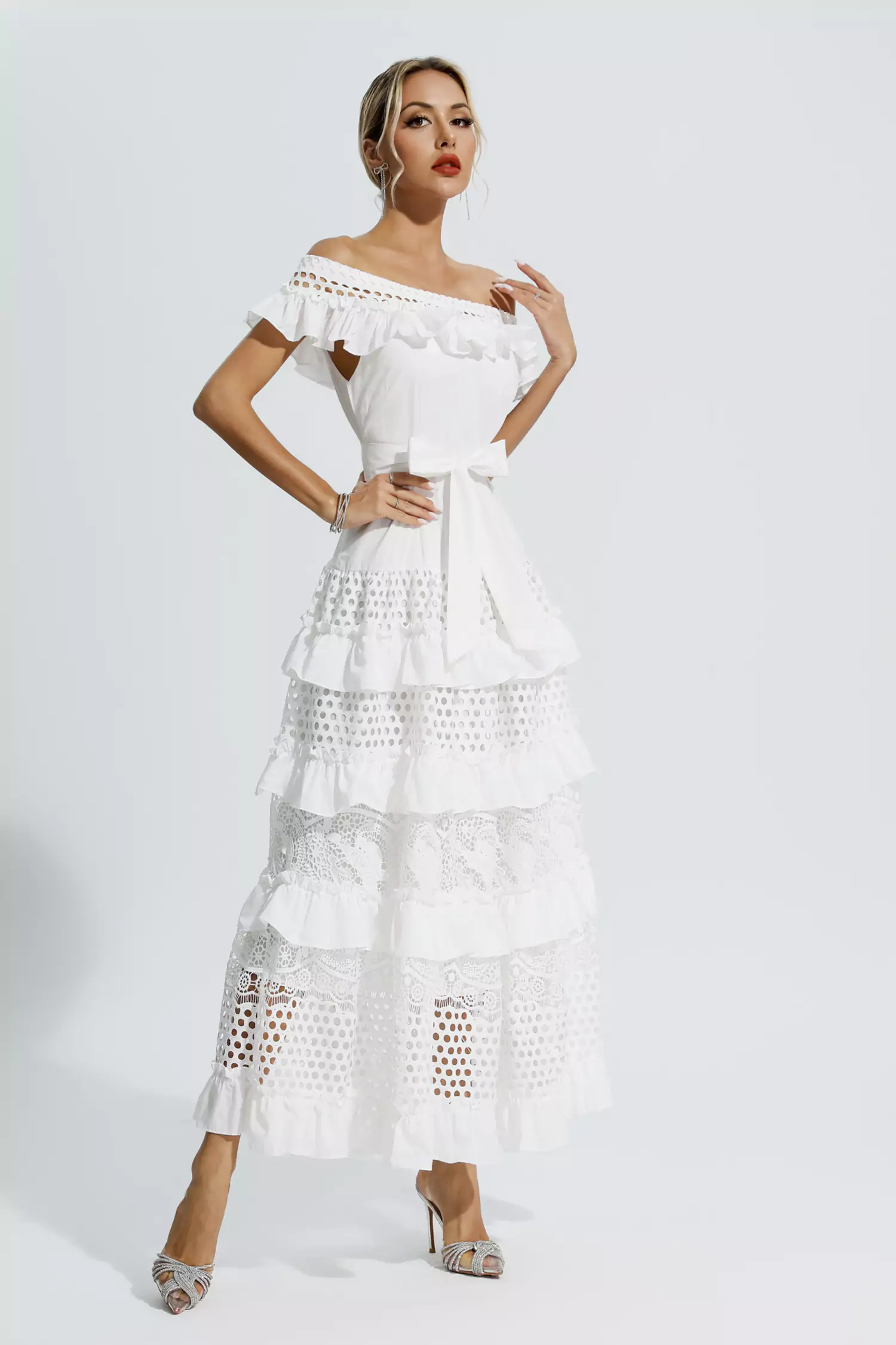 Sean White Lace Cutout Maxi Dress