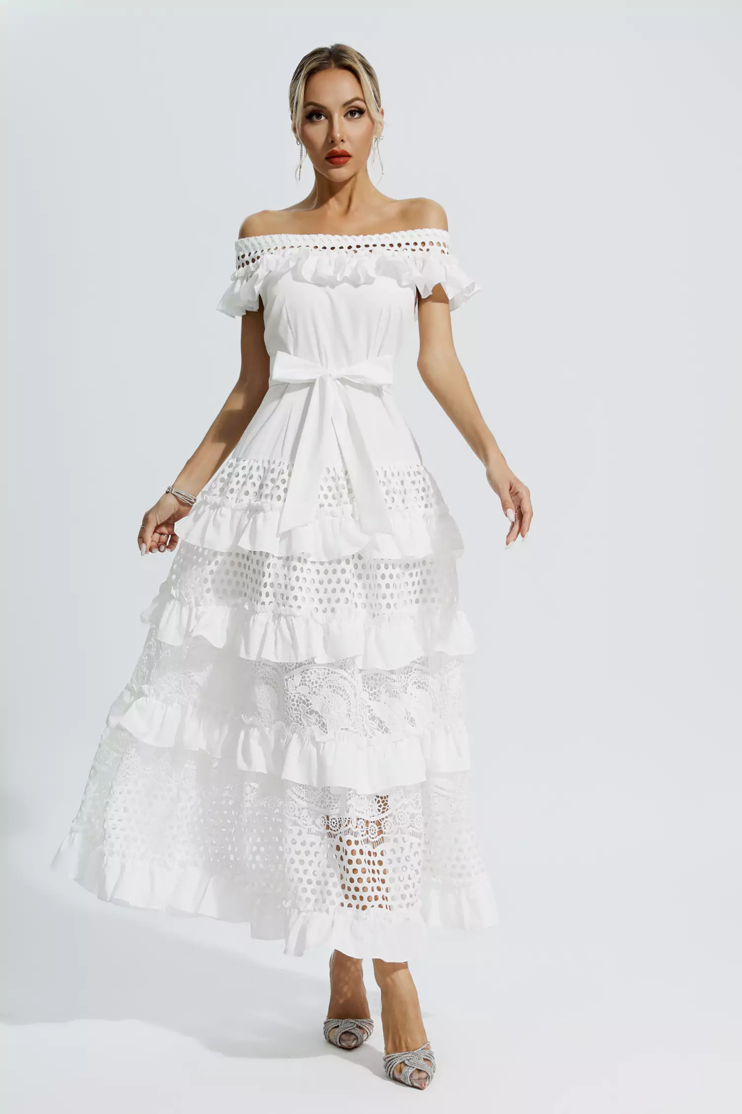 Sean White Lace Cutout Maxi Dress