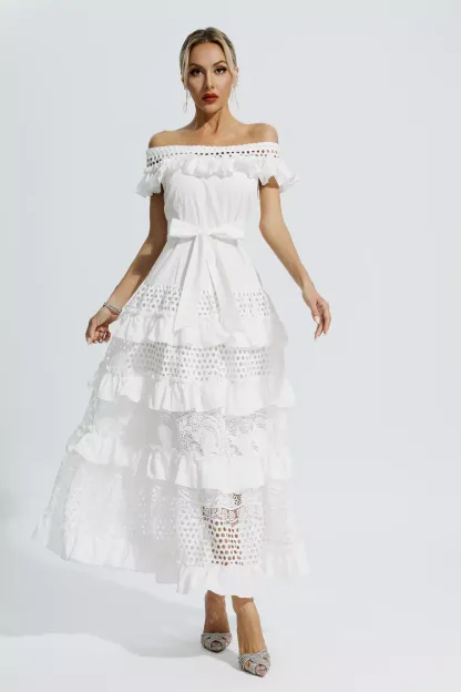 Sean White Lace Cutout Maxi Dress