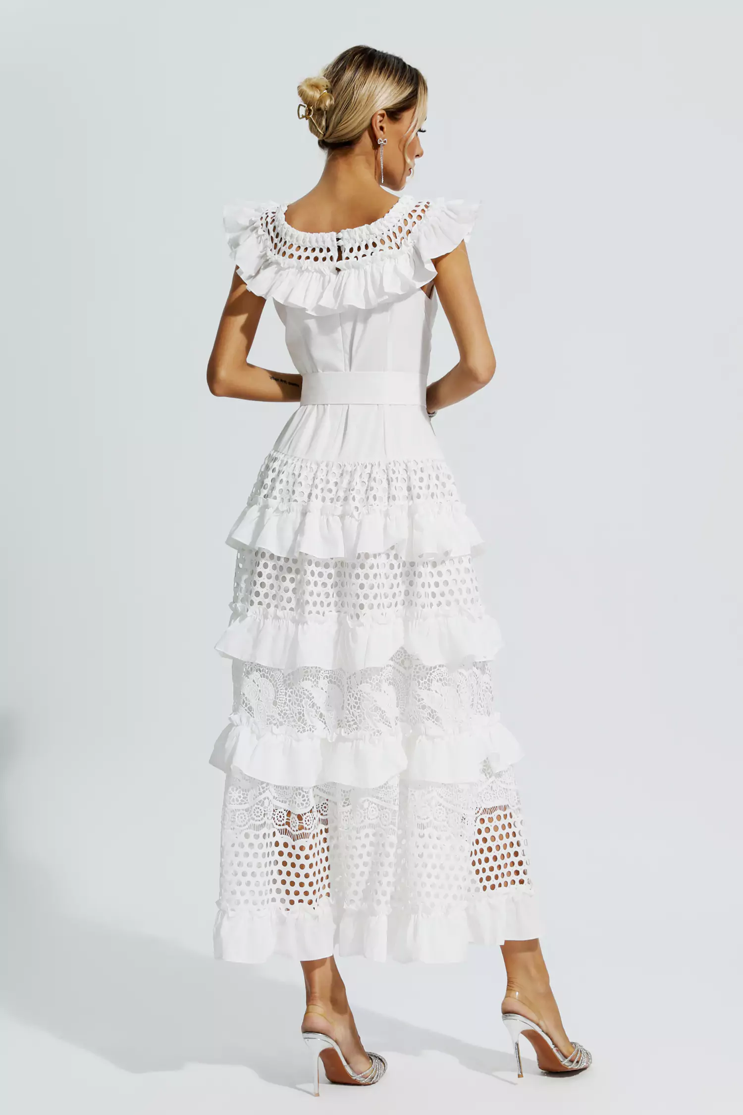Sean White Lace Cutout Maxi Dress