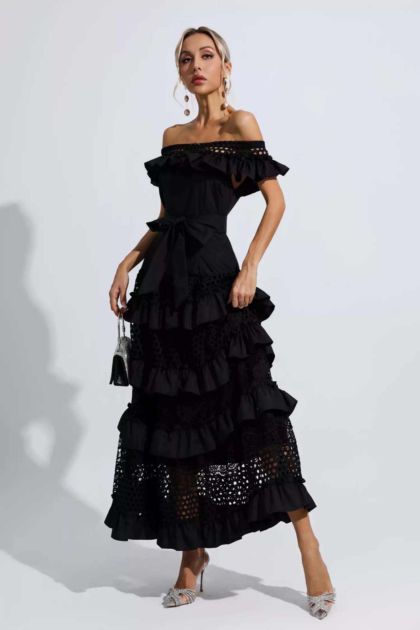 Sean Black Lace Cutout Maxi Dress