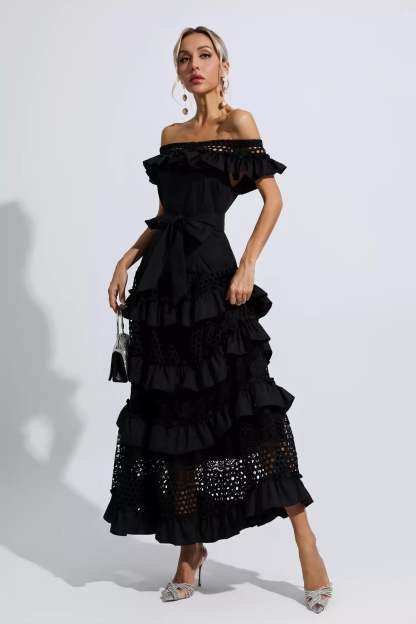Sean Black Lace Cutout Maxi Dress