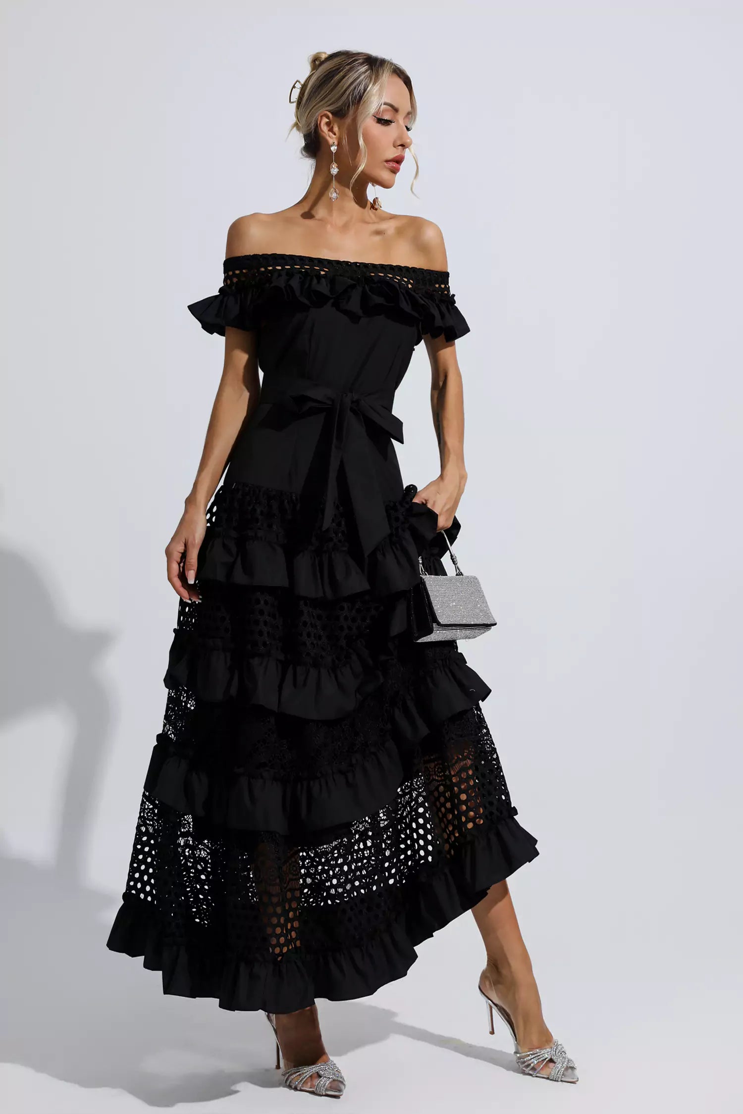 Sean Black Lace Cutout Maxi Dress