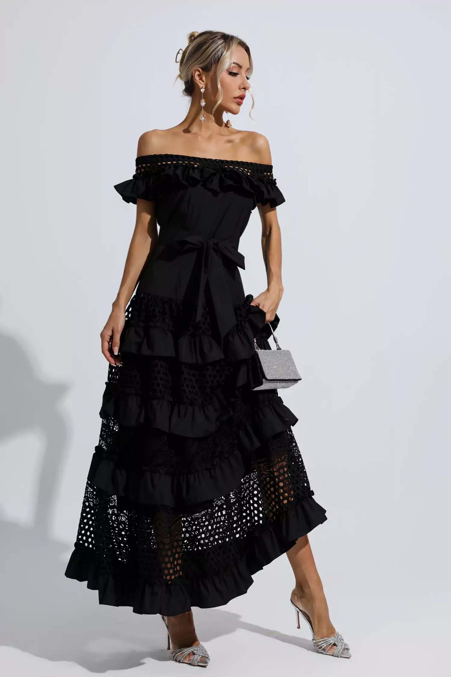 Sean Black Lace Cutout Maxi Dress