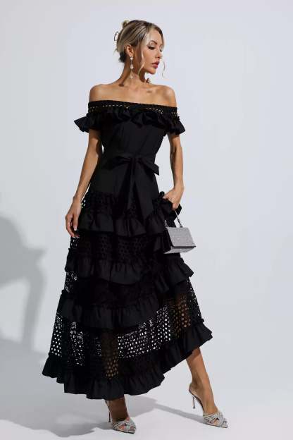 Sean Black Lace Cutout Maxi Dress