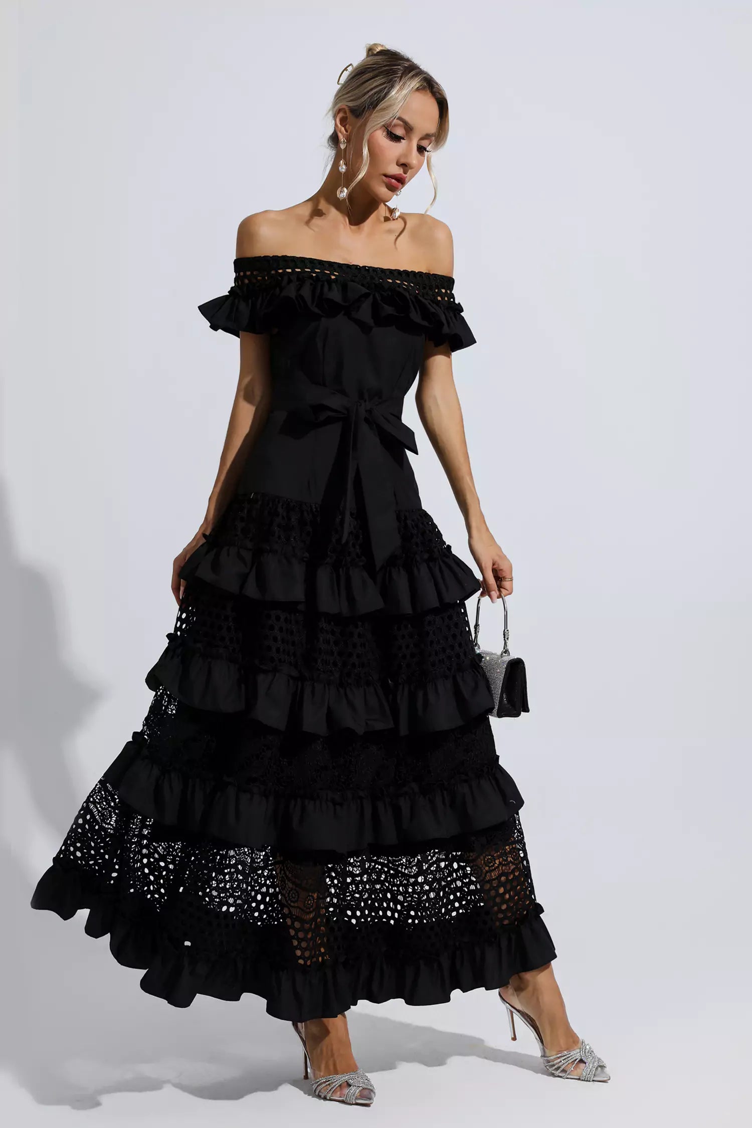 Sean Black Lace Cutout Maxi Dress