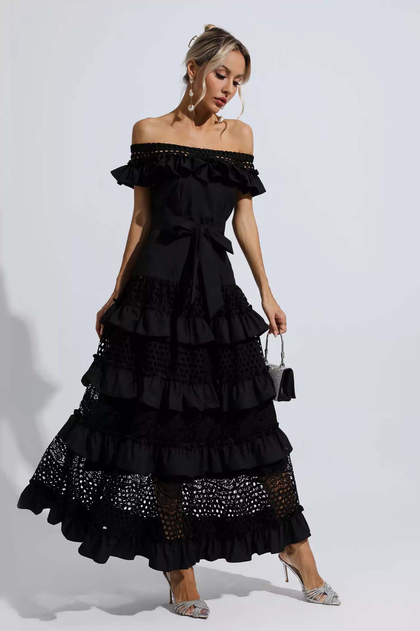 Sean Black Lace Cutout Maxi Dress