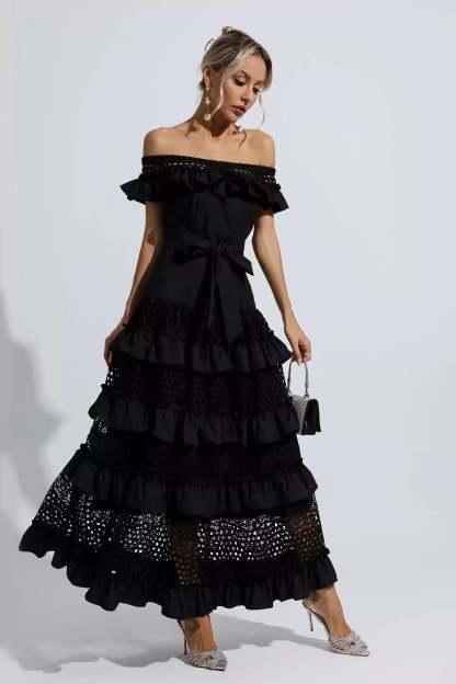 Sean Black Lace Cutout Maxi Dress