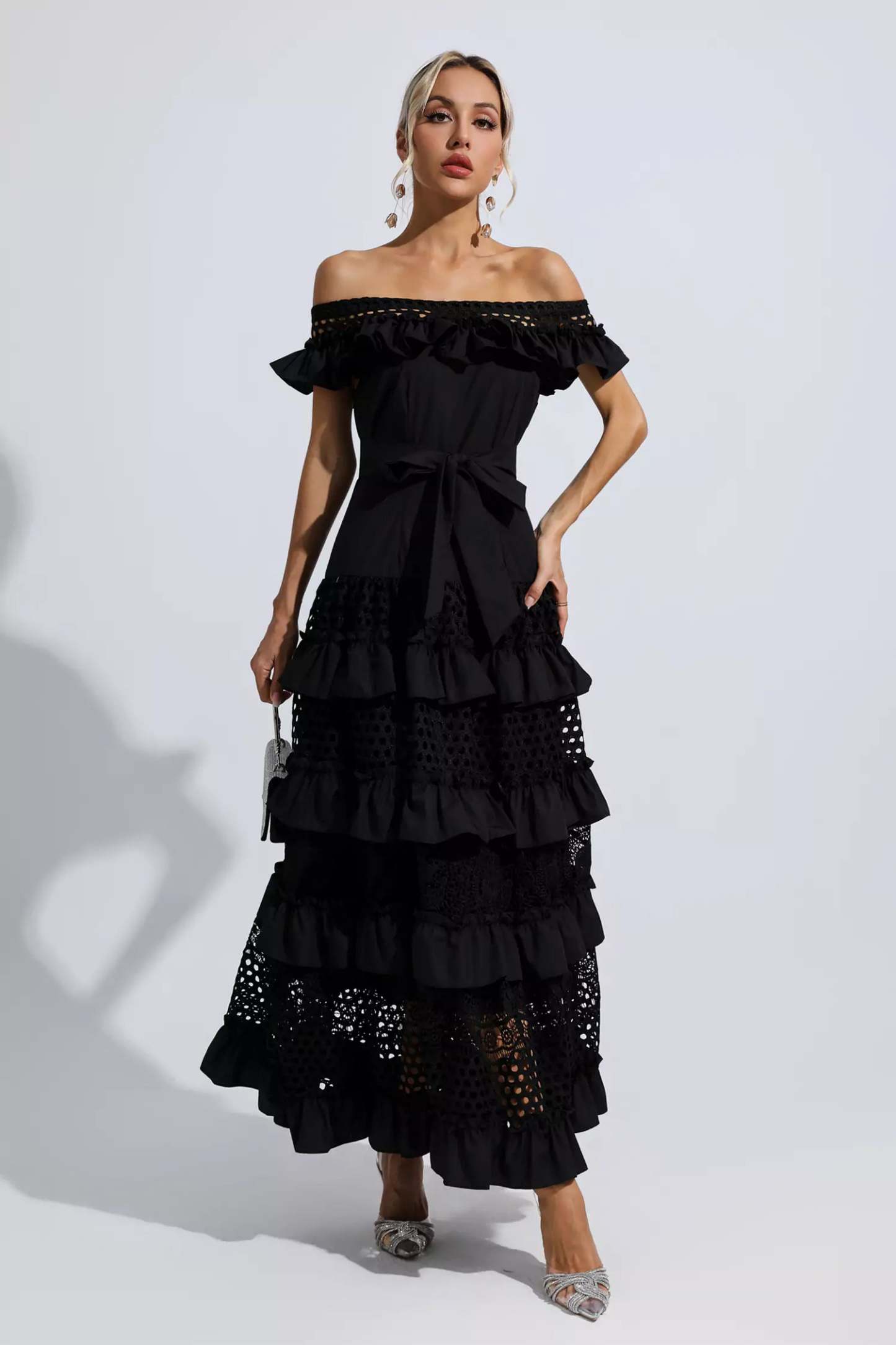 Sean Black Lace Cutout Maxi Dress