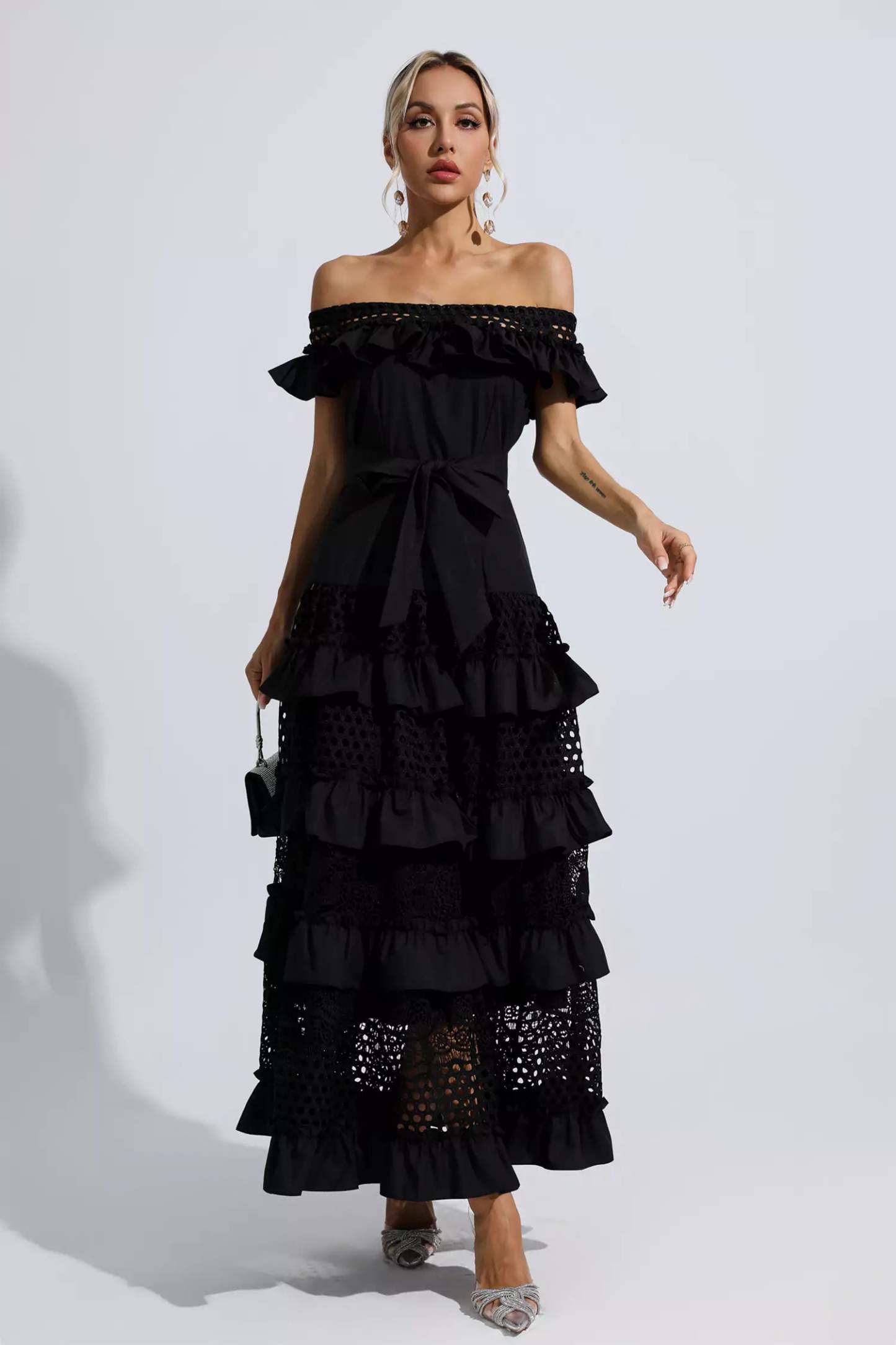 Sean Black Lace Cutout Maxi Dress