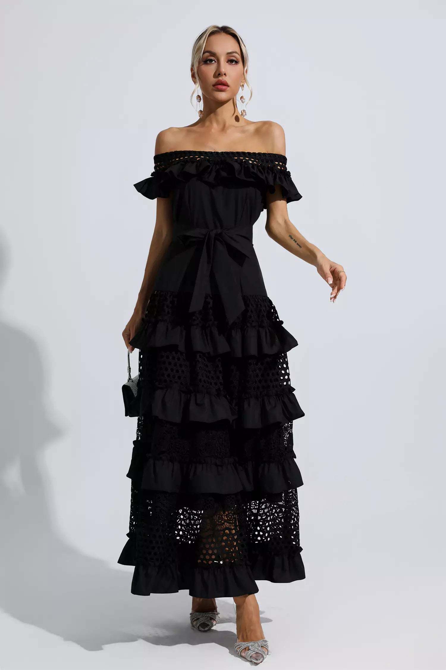 Sean Black Lace Cutout Maxi Dress