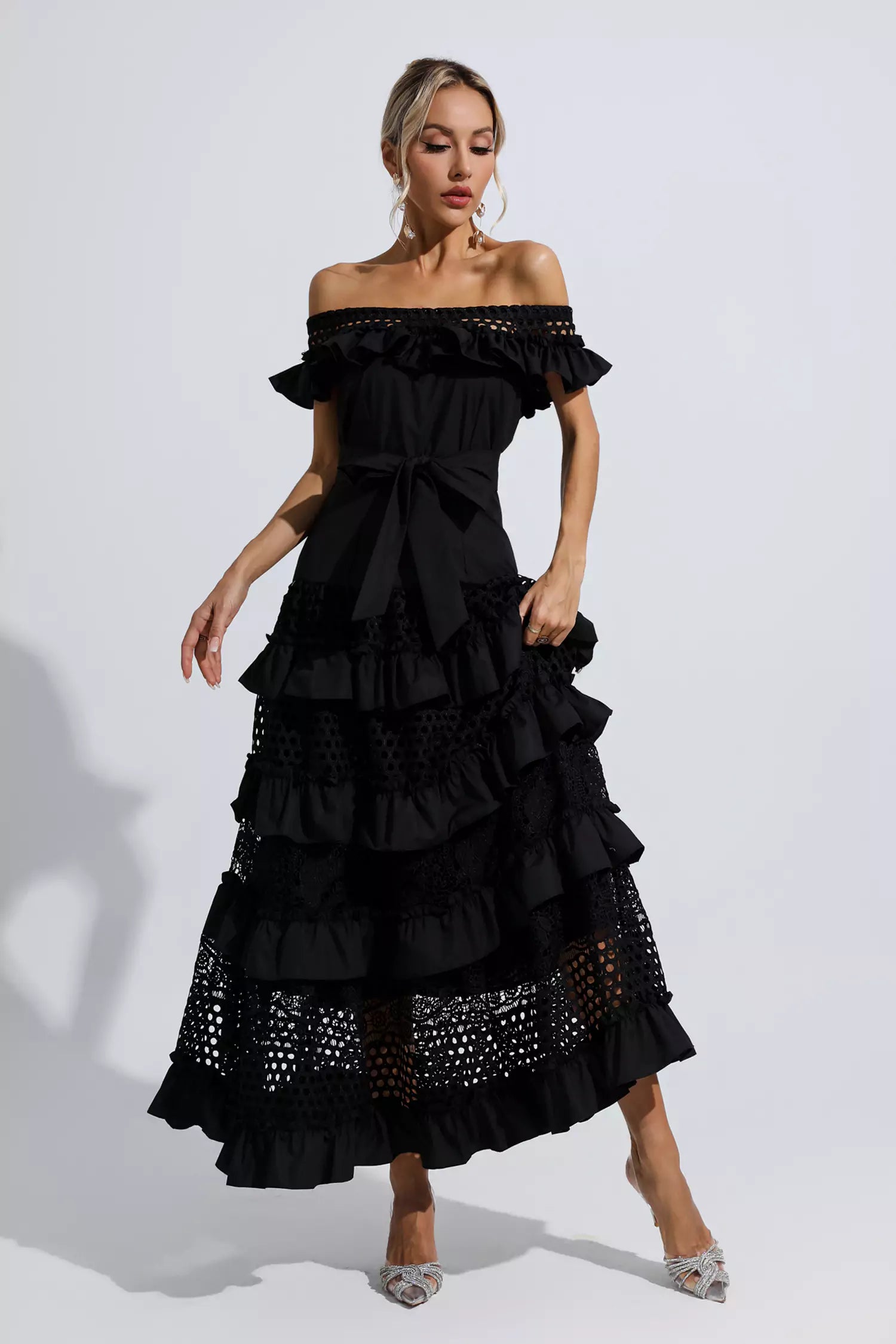 Sean Black Lace Cutout Maxi Dress