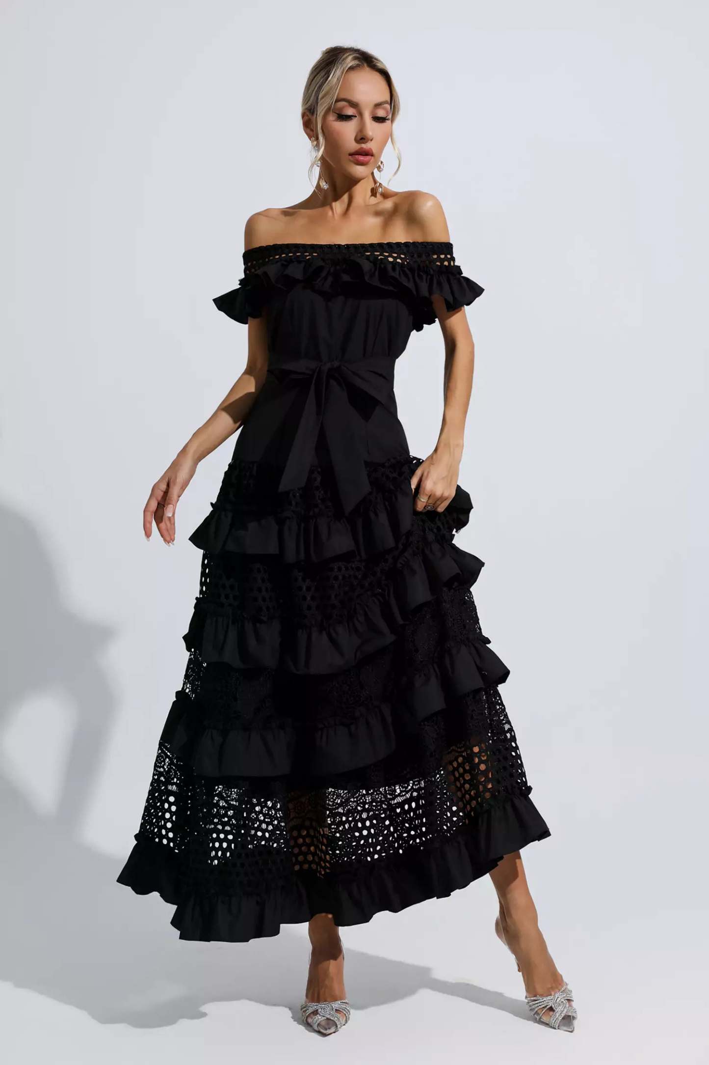 Sean Black Lace Cutout Maxi Dress