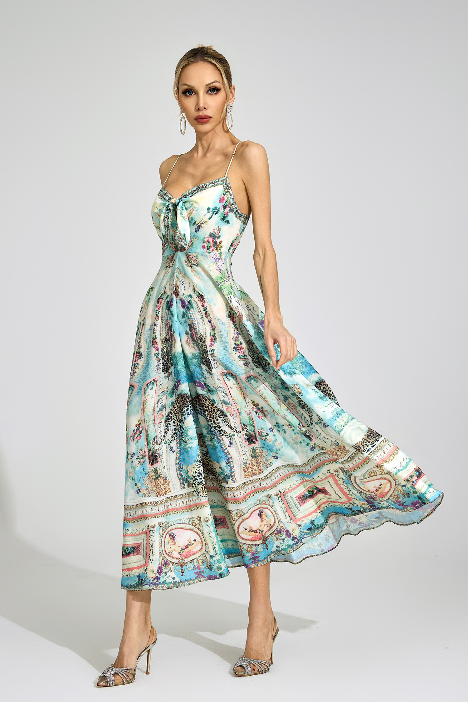 Ffion Green Print Maxi Dress