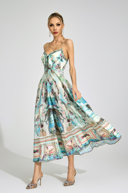 Ffion Green Print Maxi Dress