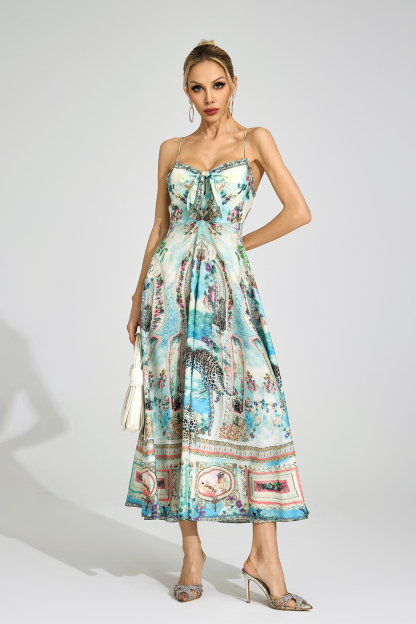 Ffion Green Print Maxi Dress