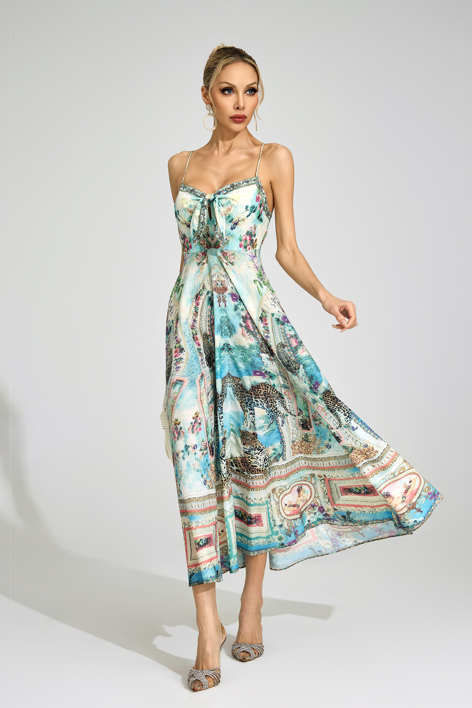 Ffion Green Print Maxi Dress