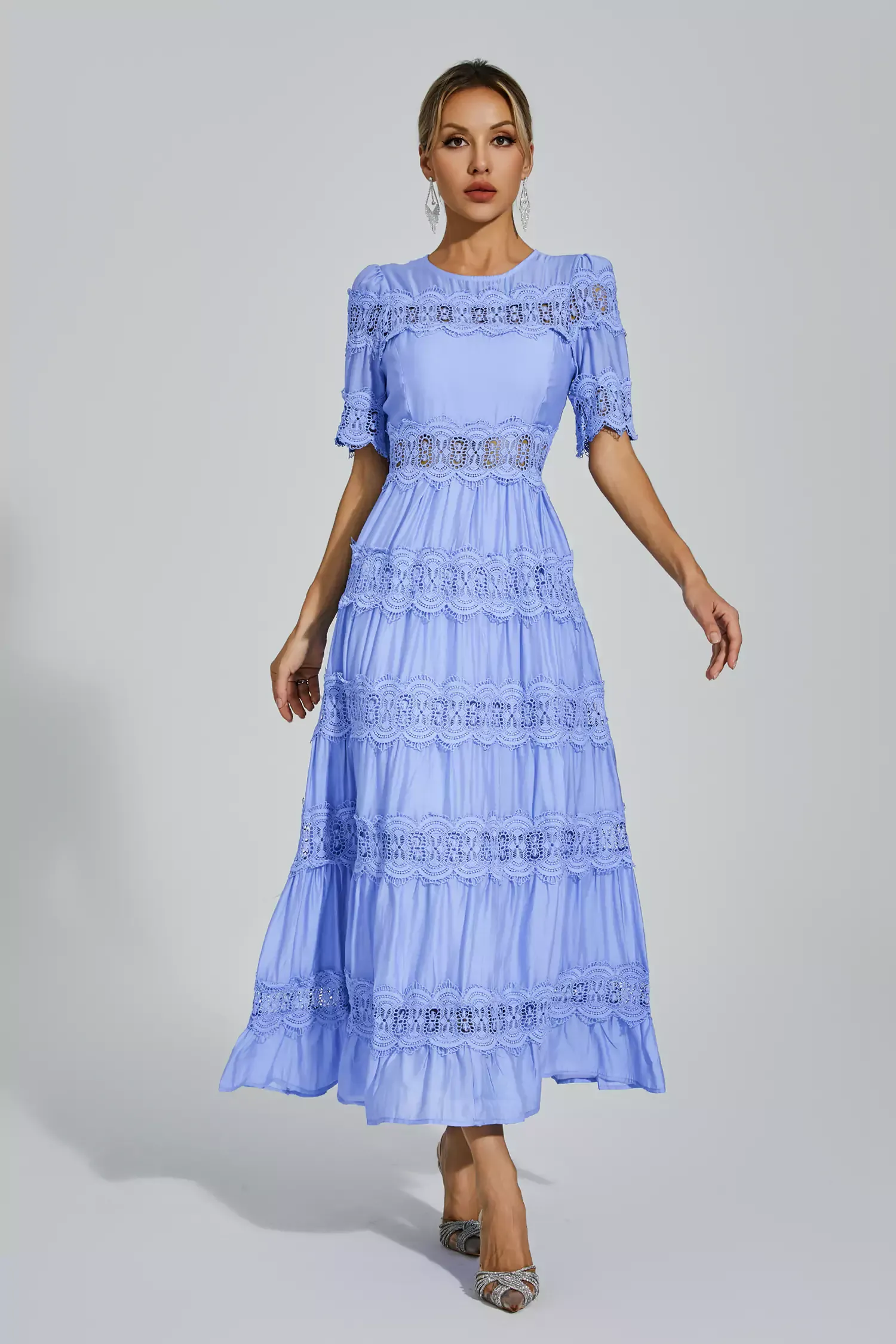 Pear Blue Cut Out Lace Maxi Dress