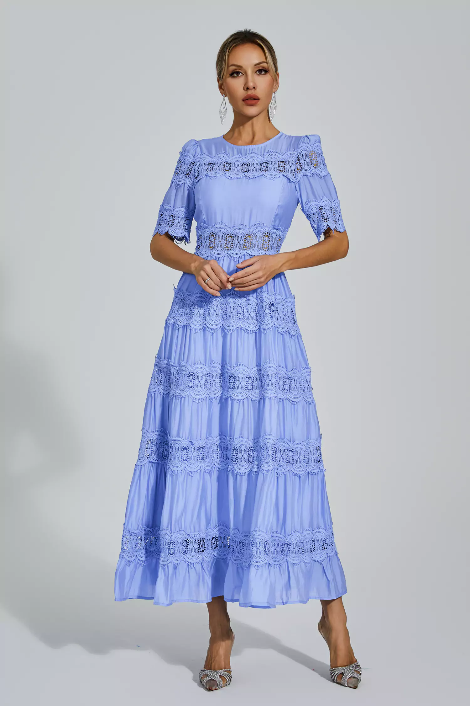 Pear Blue Cut Out Lace Maxi Dress