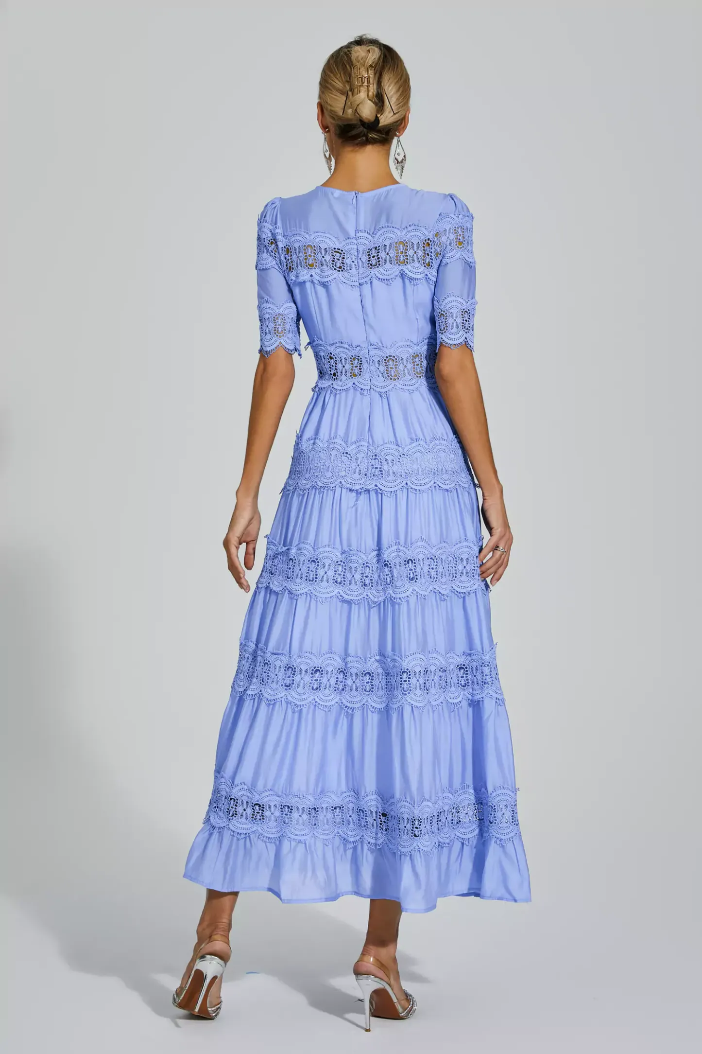Pear Blue Cut Out Lace Maxi Dress
