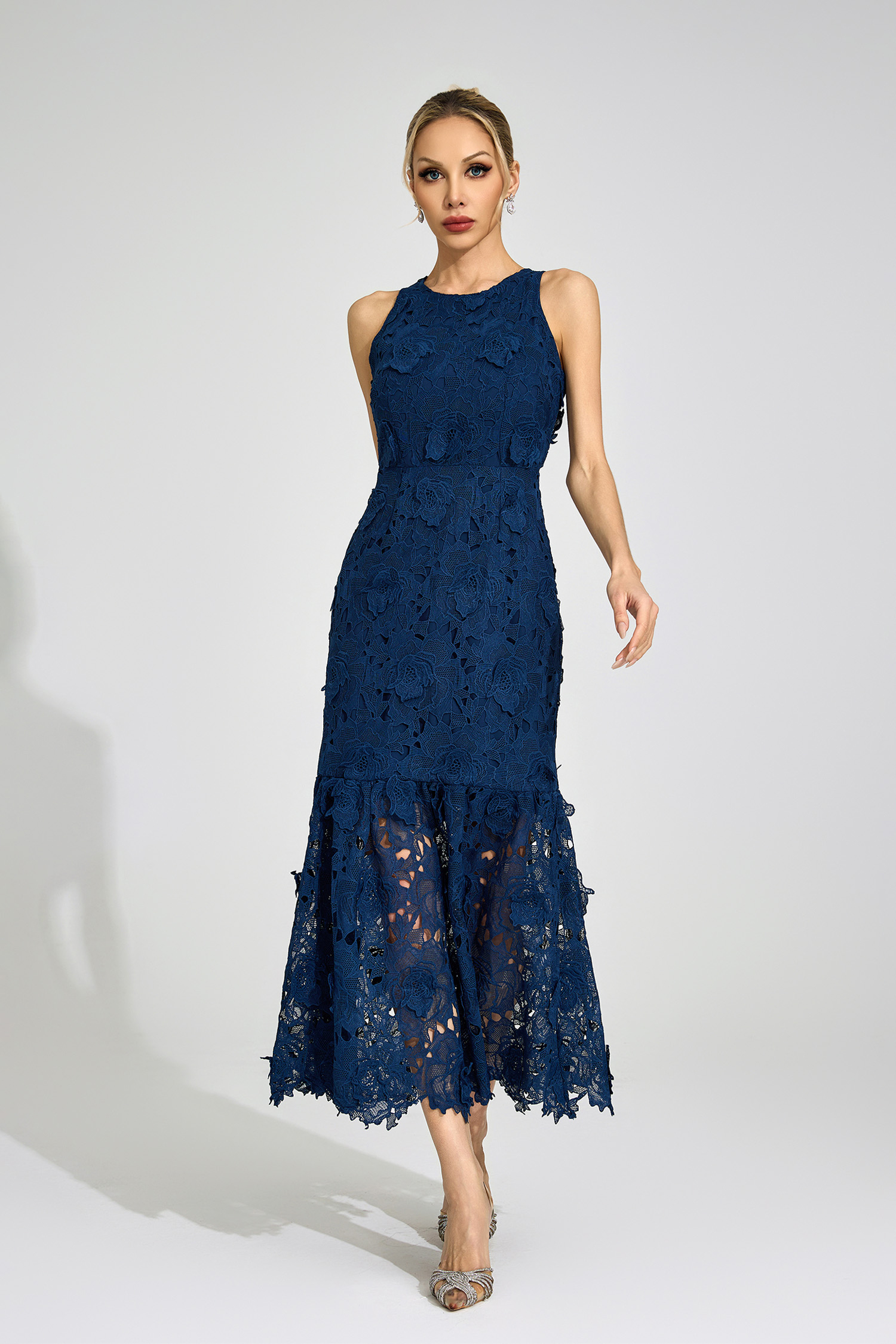 Gwen Blue Round Neck Maxi Dress
